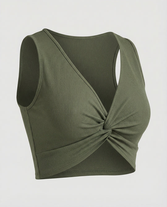 Damen Crop-Top mit elegantem Knoten und tiefem V-Ausschnitt EB