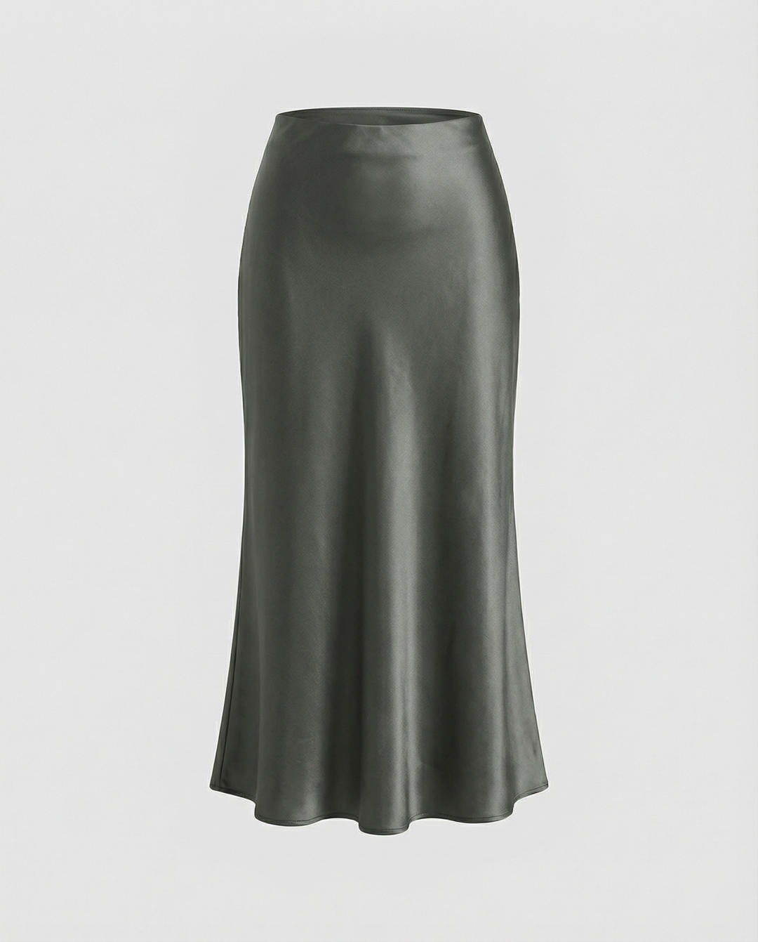 Damen eleganter Satin-Midirock mit fließendem Schnitt und hohem Bund EB