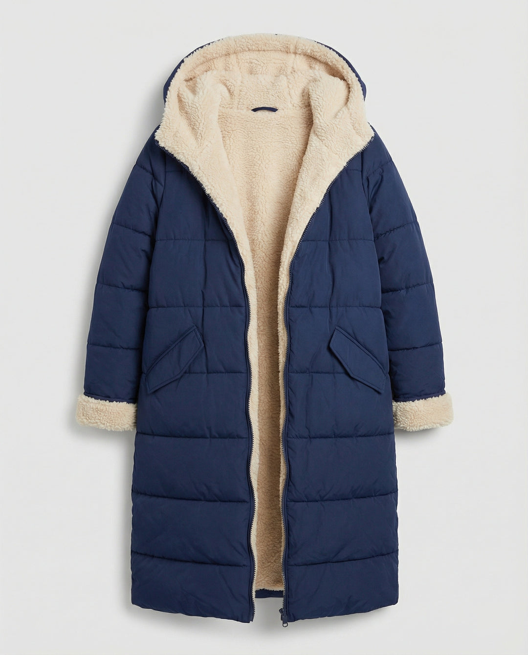 Damen lange, gefütterte Winterjacke mit Fleece-Futter EB