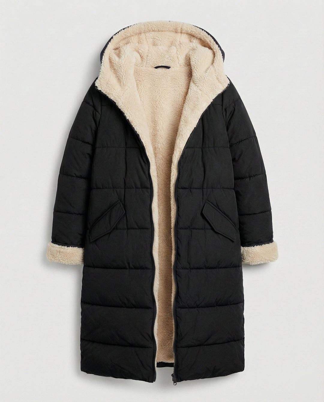 Damen lange, gefütterte Winterjacke mit Fleece-Futter EB