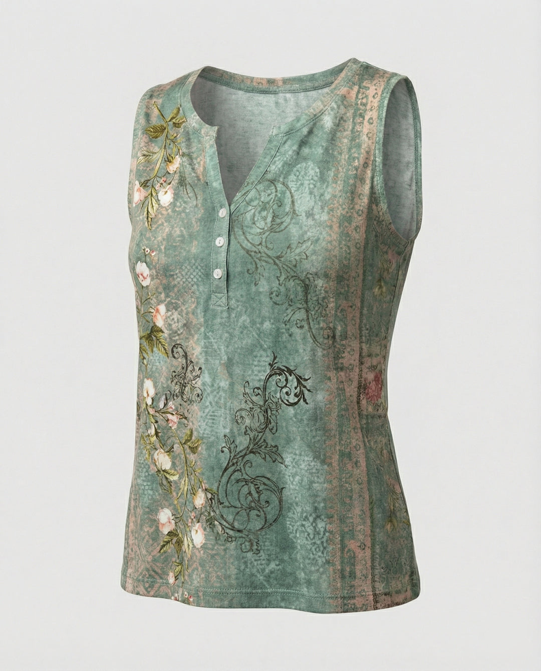 EB - Ärmelloses Tank-Top mit Aquarell-Blumenmuster, Lockerer Schnitt