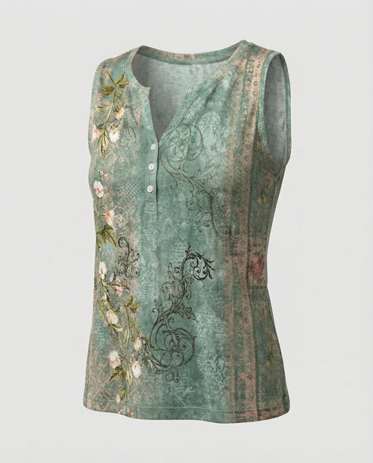 EB - Ärmelloses Tank-Top mit Aquarell-Blumenmuster, Lockerer Schnitt