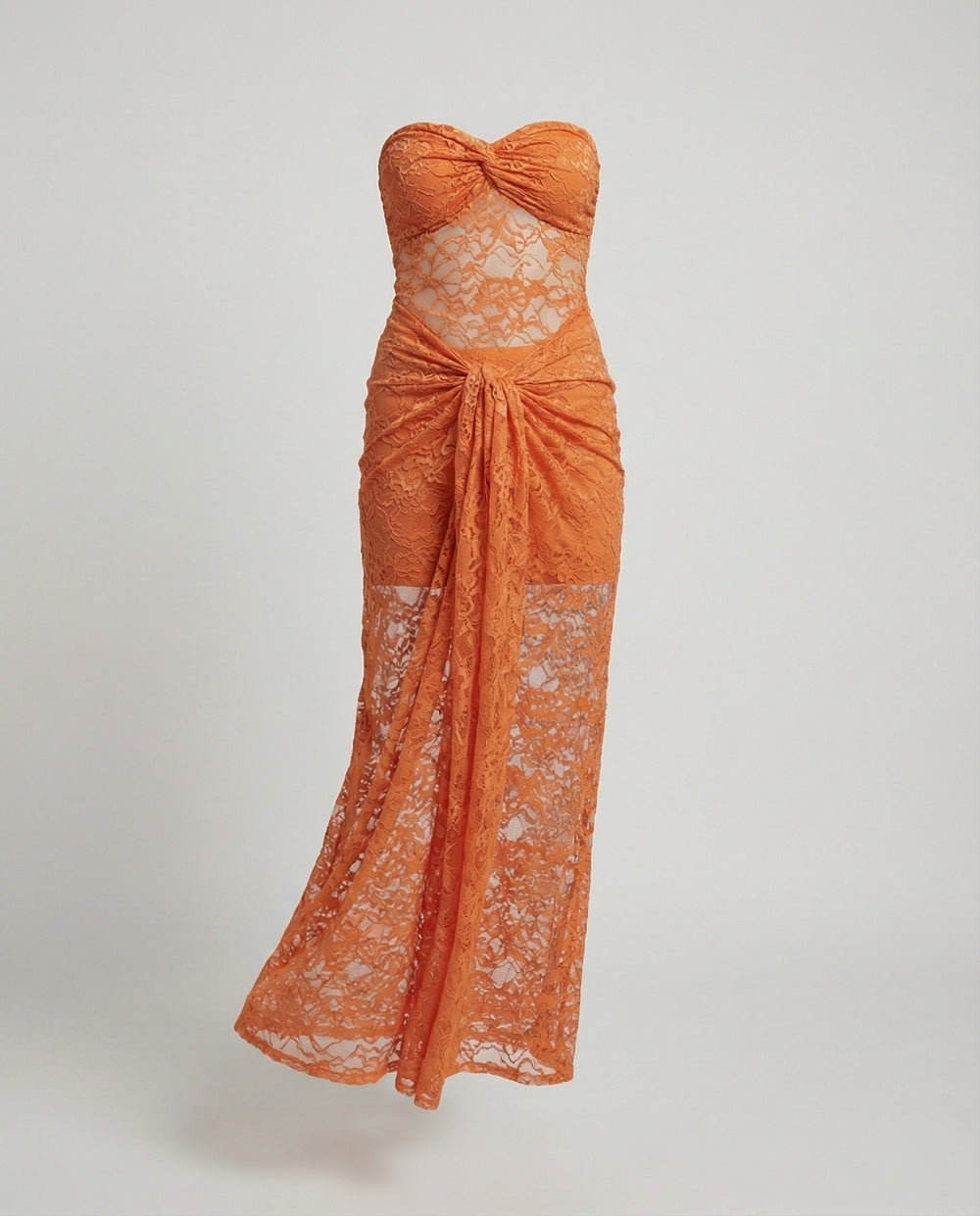 Trägerloses Spitzen Abendkleid Maxi Damen