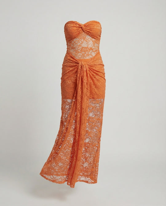 Trägerloses Spitzen Abendkleid Maxi Damen