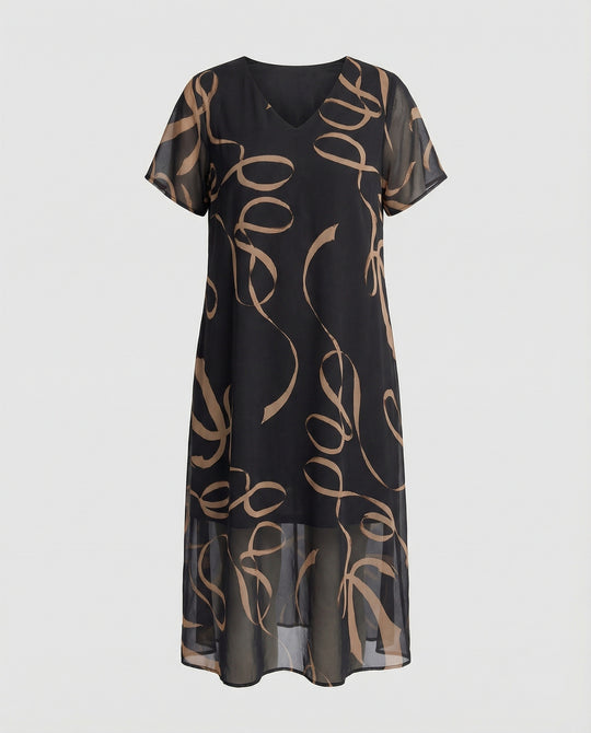 Freizeitkleid Damen Midikleid Chiffon A-Linie V-Ausschnitt