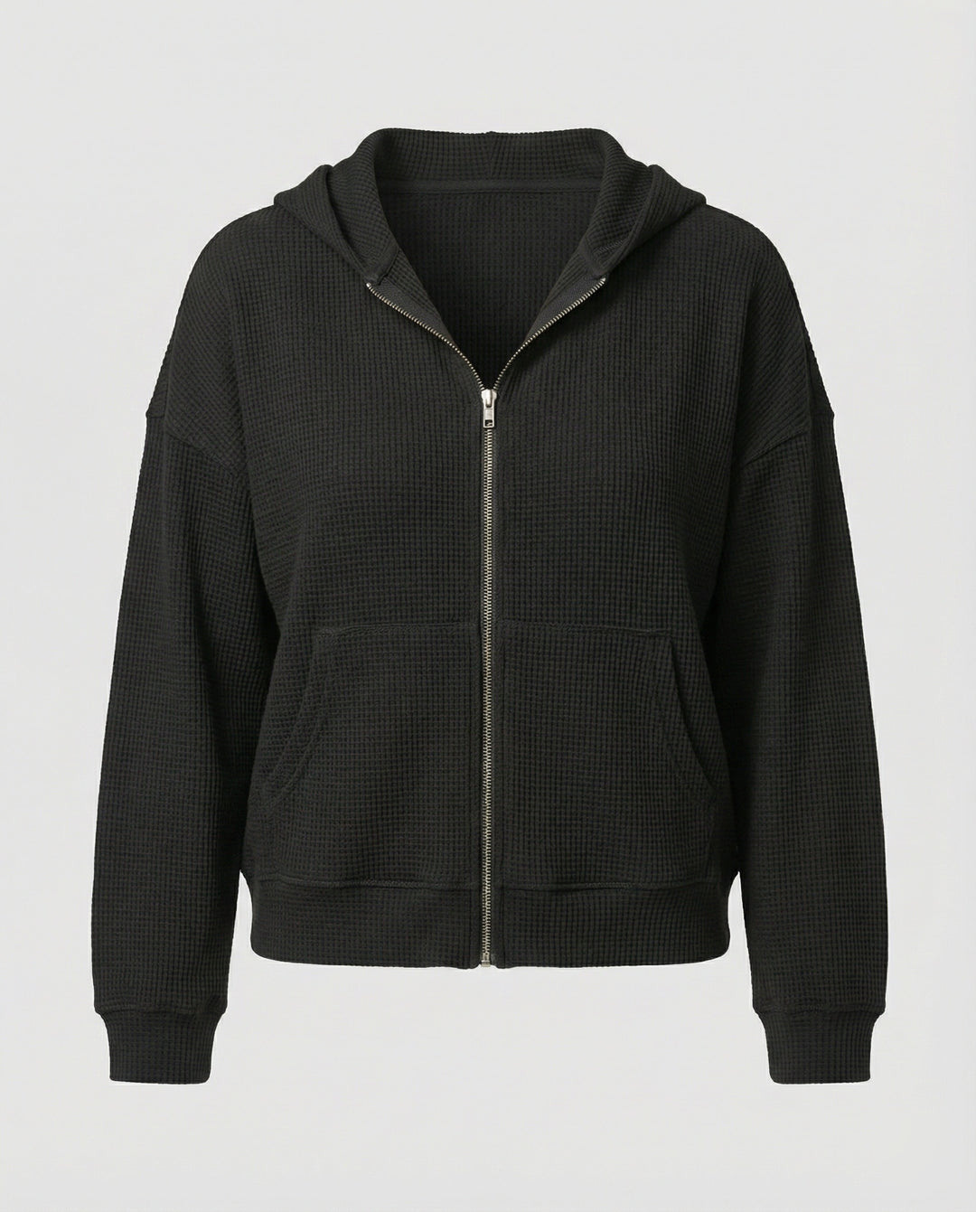 Damen lässige Waffle-Hoodie Jacke mit Reißverschluss EB