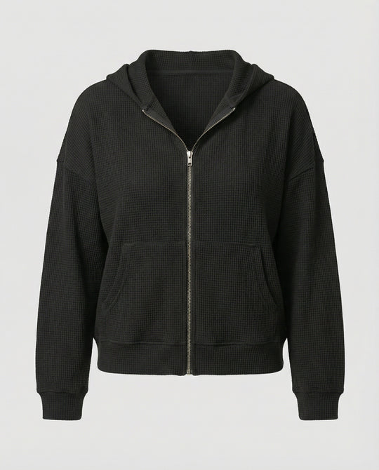 Damen lässige Waffle-Hoodie Jacke mit Reißverschluss EB