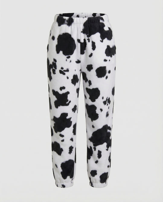 Damen Freizeithose im lässigen Cow-Print-Design mit elastischem Bund und Bündchen EB