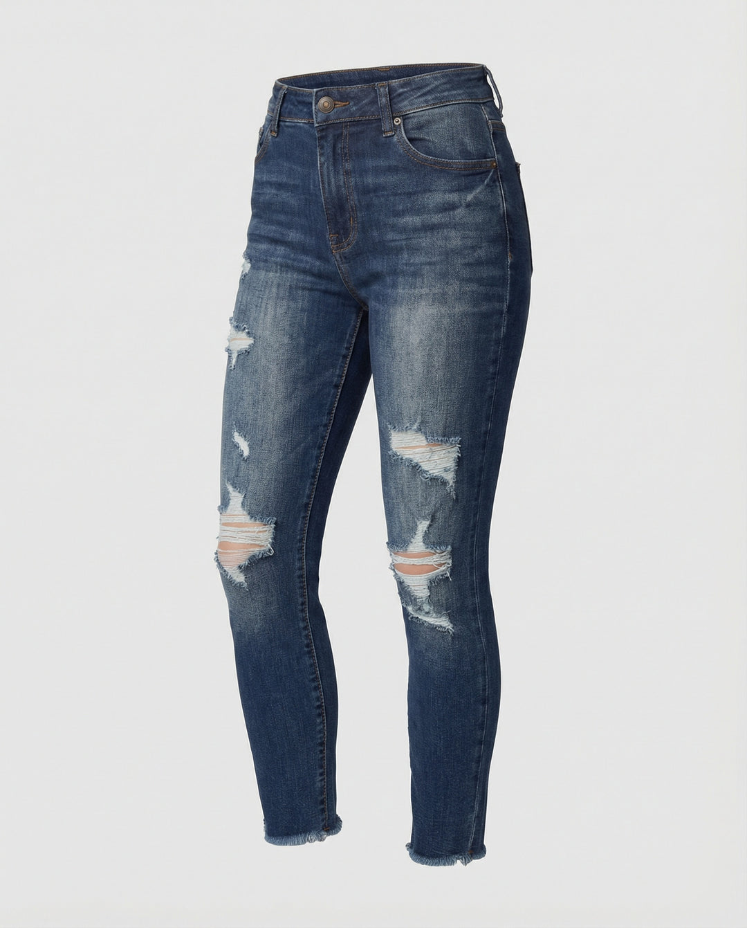 Damen figurbetonte Jeans im lässigen Destroyed-Look mit hohem Bund EB