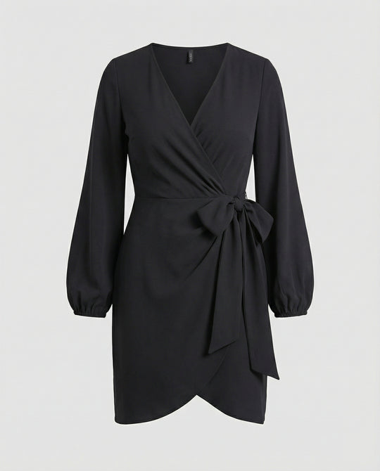 Damen Wickelkleid mit voluminösen Ärmeln und elegantem Taillengürtel EB