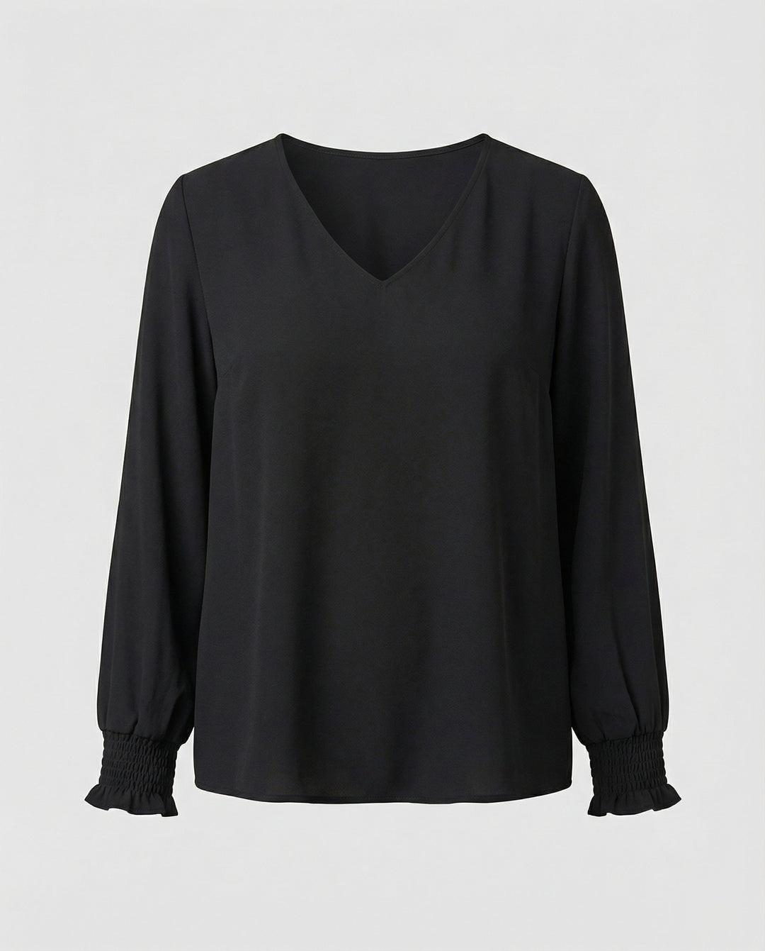 Damen elegante Bluse mit tiefem V-Ausschnitt und voluminösen Ärmeln EB