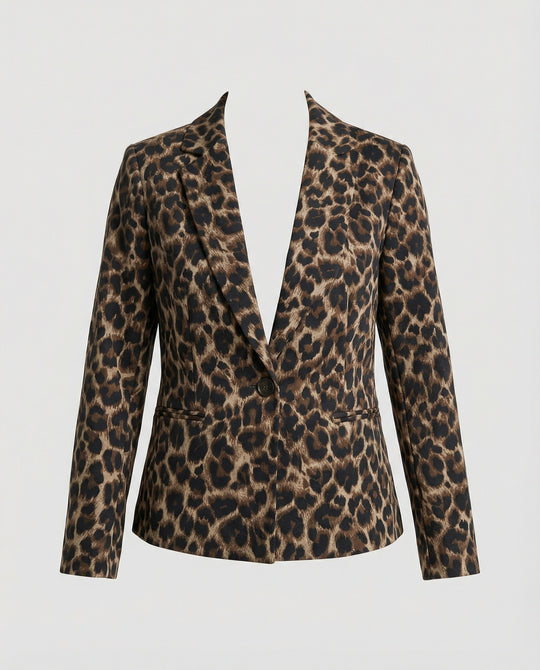Damen Modischer Blazer im Leo-Design mit schlankem Schnitt EB
