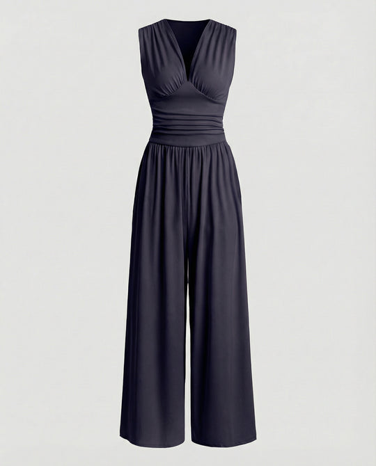Damen Jumpsuit mit schickem V-Ausschnitt und weitem Bein EB