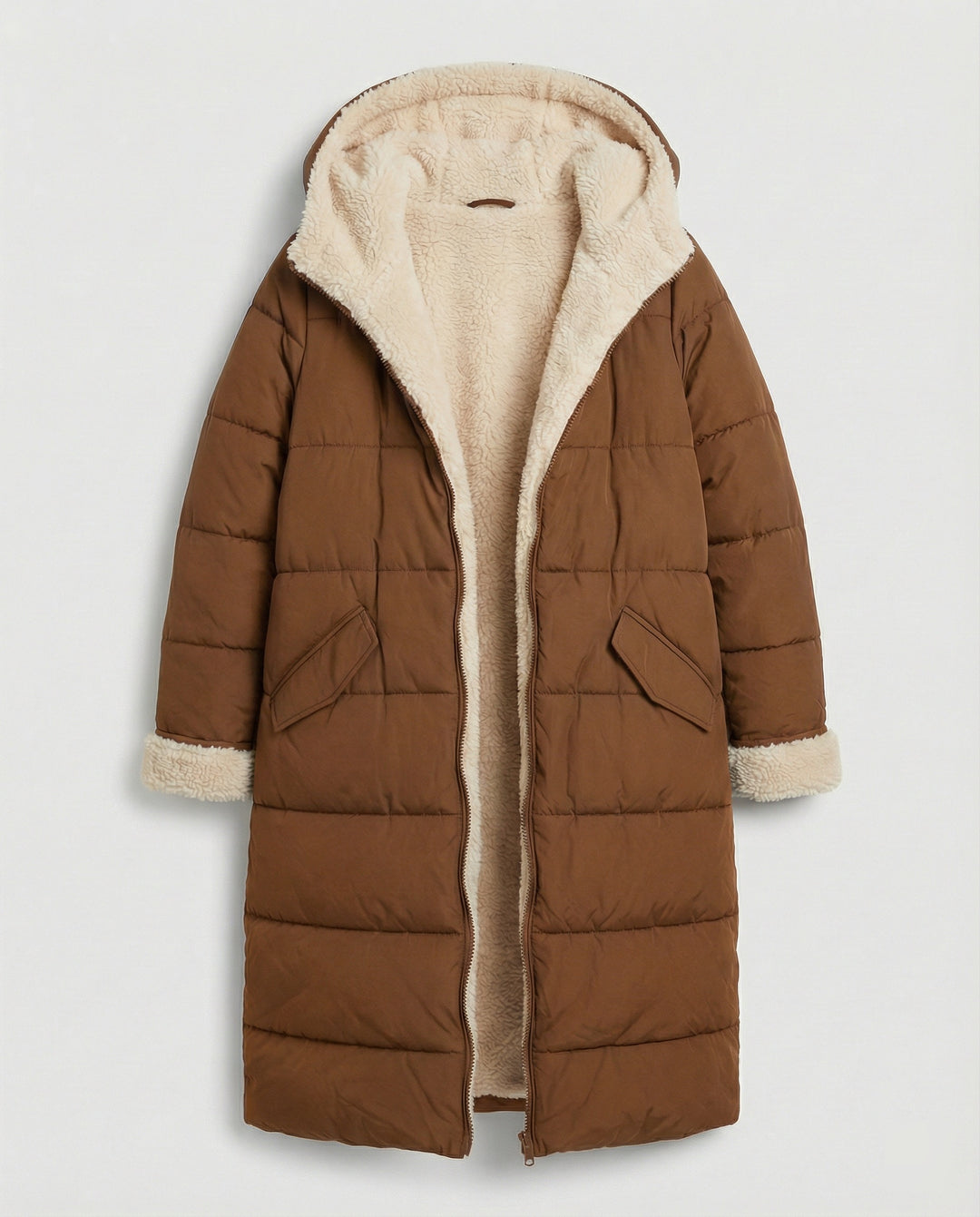 Damen lange, gefütterte Winterjacke mit Fleece-Futter EB