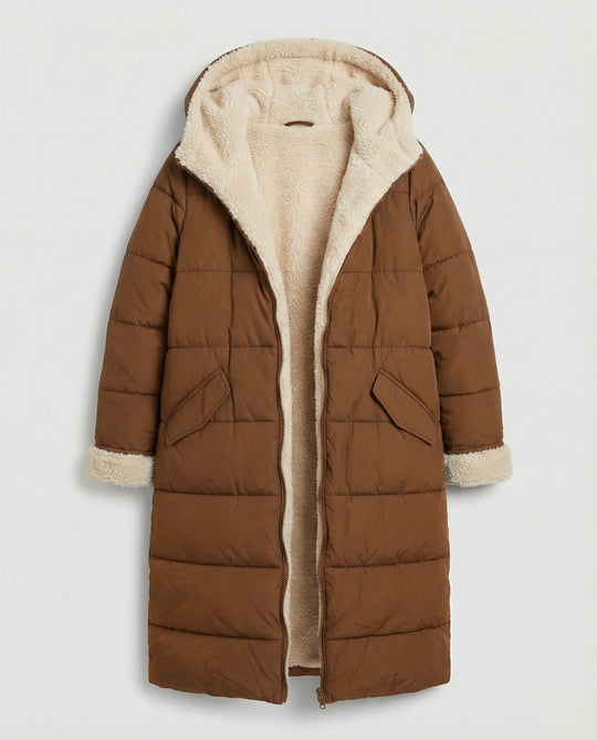 Damen lange, gefütterte Winterjacke mit Fleece-Futter EB