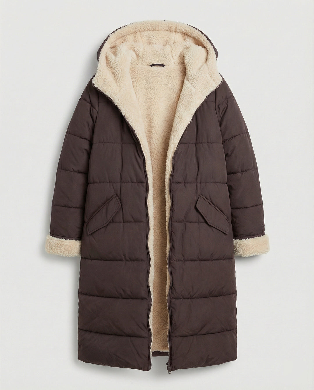 Damen lange, gefütterte Winterjacke mit Fleece-Futter EB