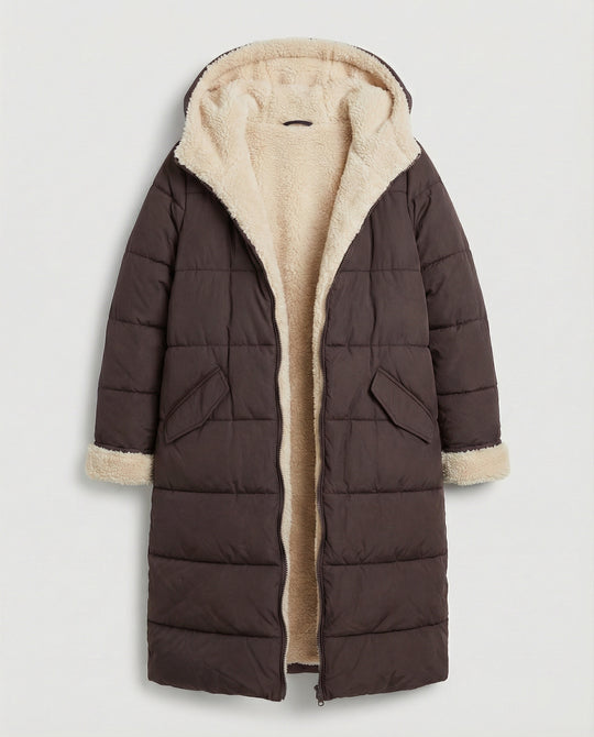 Damen lange, gefütterte Winterjacke mit Fleece-Futter EB