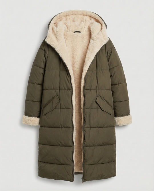 Damen lange, gefütterte Winterjacke mit Fleece-Futter EB