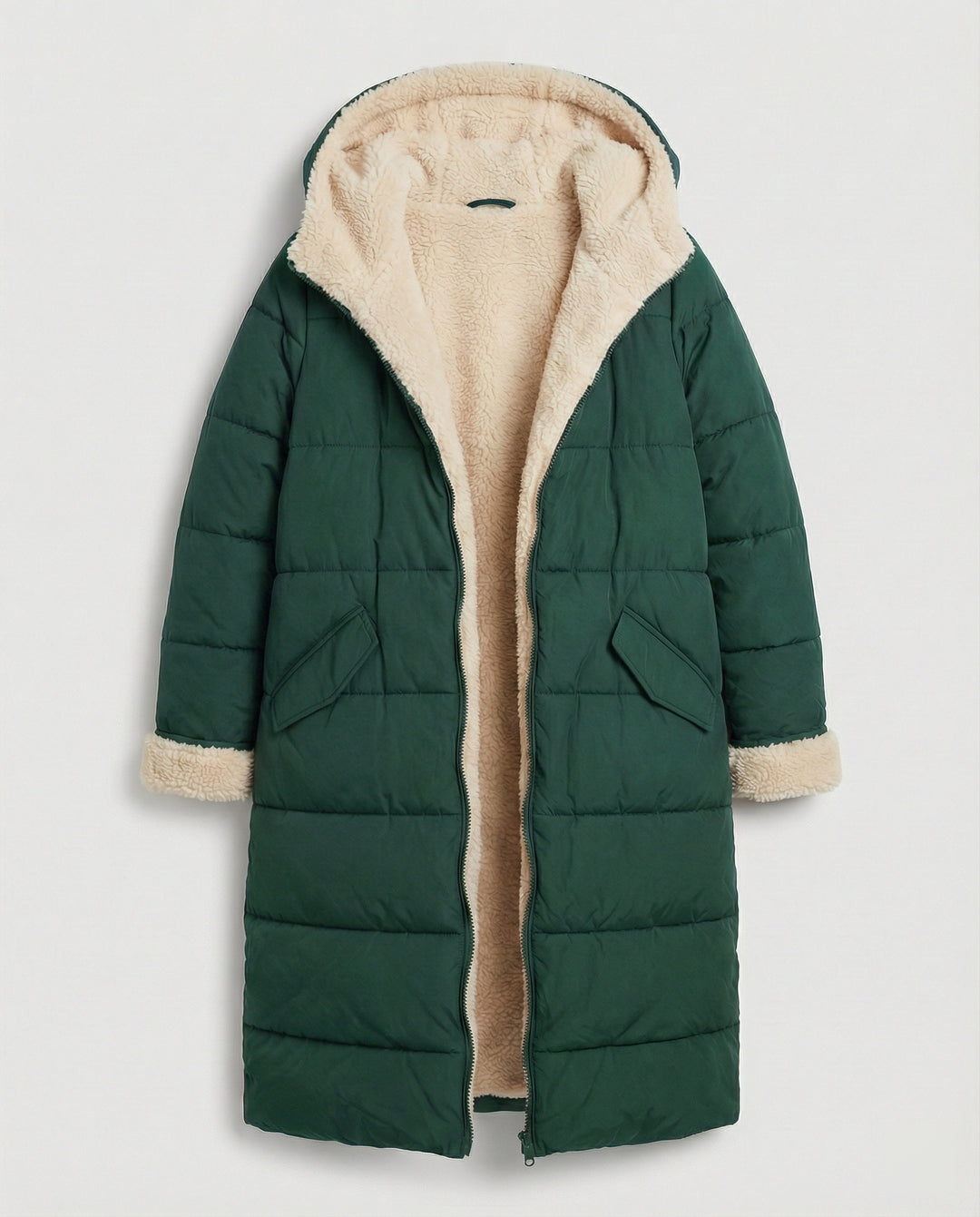 Damen lange, gefütterte Winterjacke mit Fleece-Futter EB