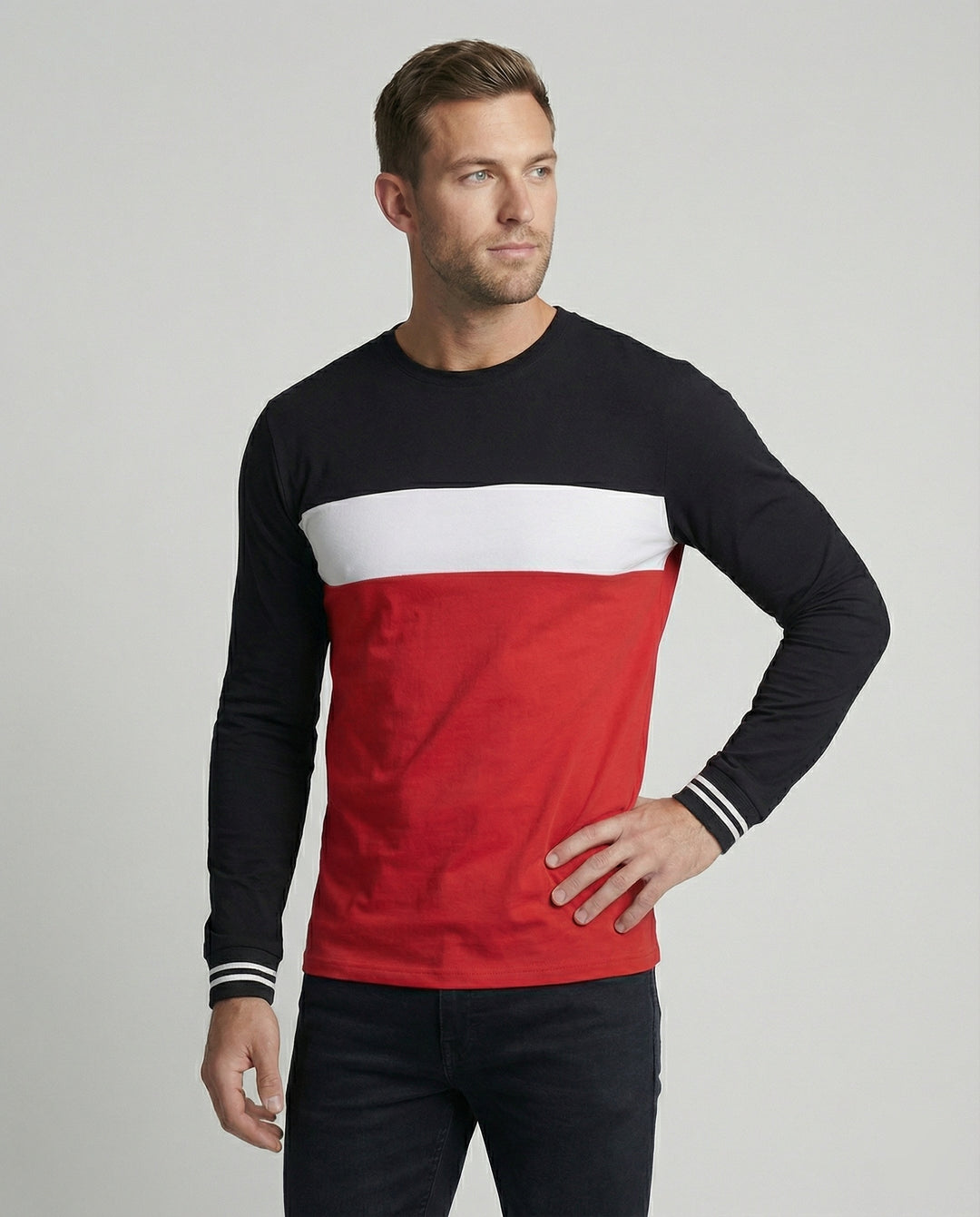 Herren Langarmshirt mit sportlichen Farbakzenten und bequemer Passform EB
