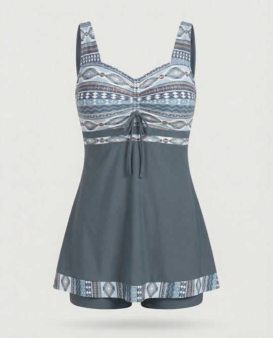 EB | Blauer, Schmaler, Leichter Patchwork-Tankini