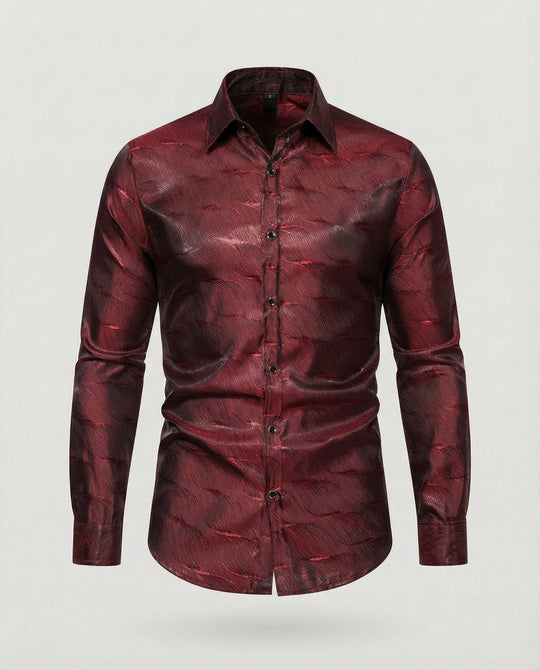 Herren Elegantes Langarmhemd mit modernem Wellenmuster und glänzender Oberfläche EB