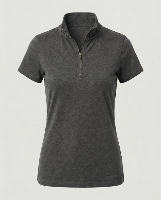 Damen Poloshirt mit kurzem Reißverschluss und figurbetontem Schnitt EB