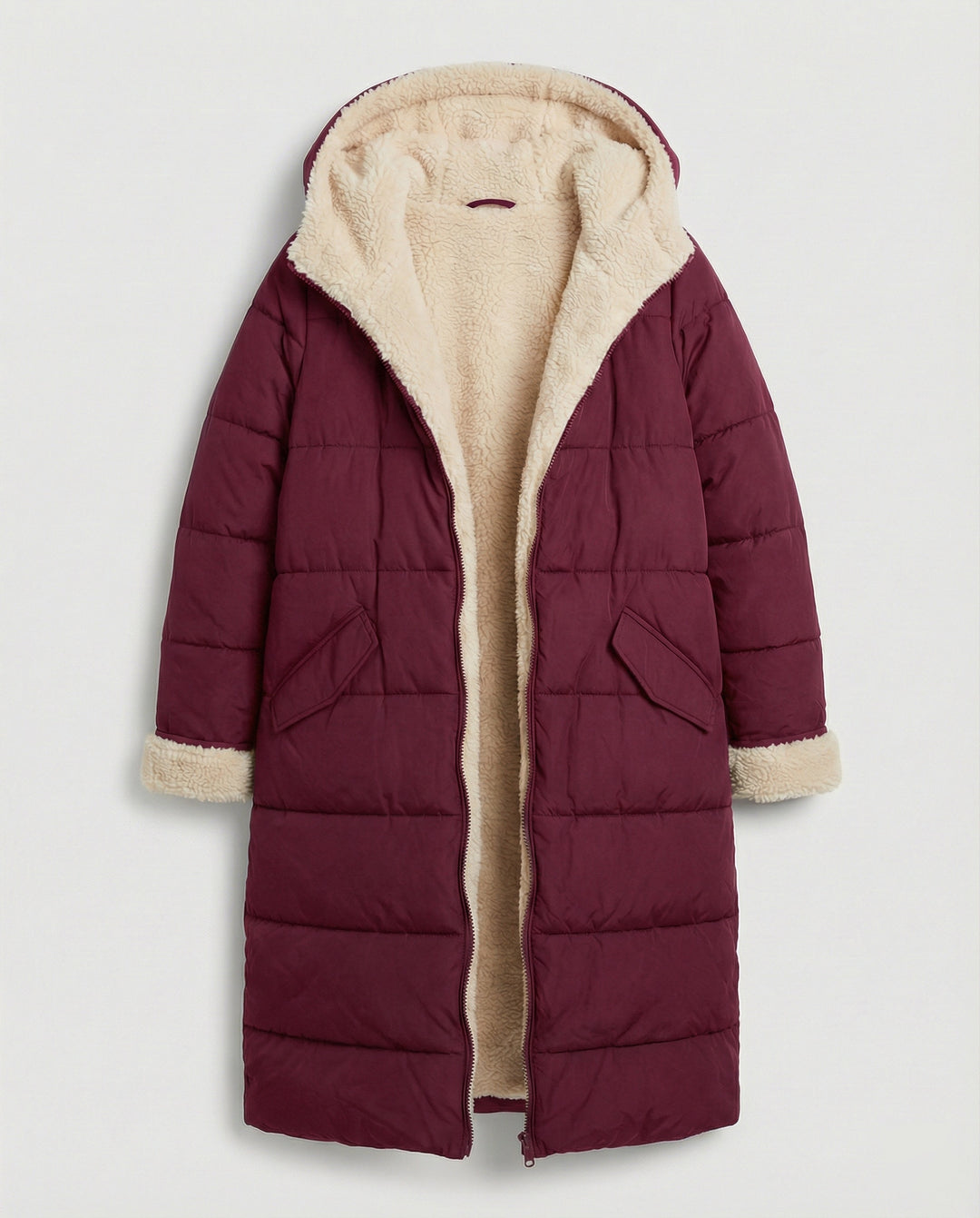 Damen lange, gefütterte Winterjacke mit Fleece-Futter EB
