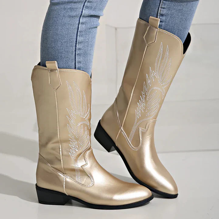 EB | PU-Leder Damen Cowboy-Stiefel mit weichem Futter
