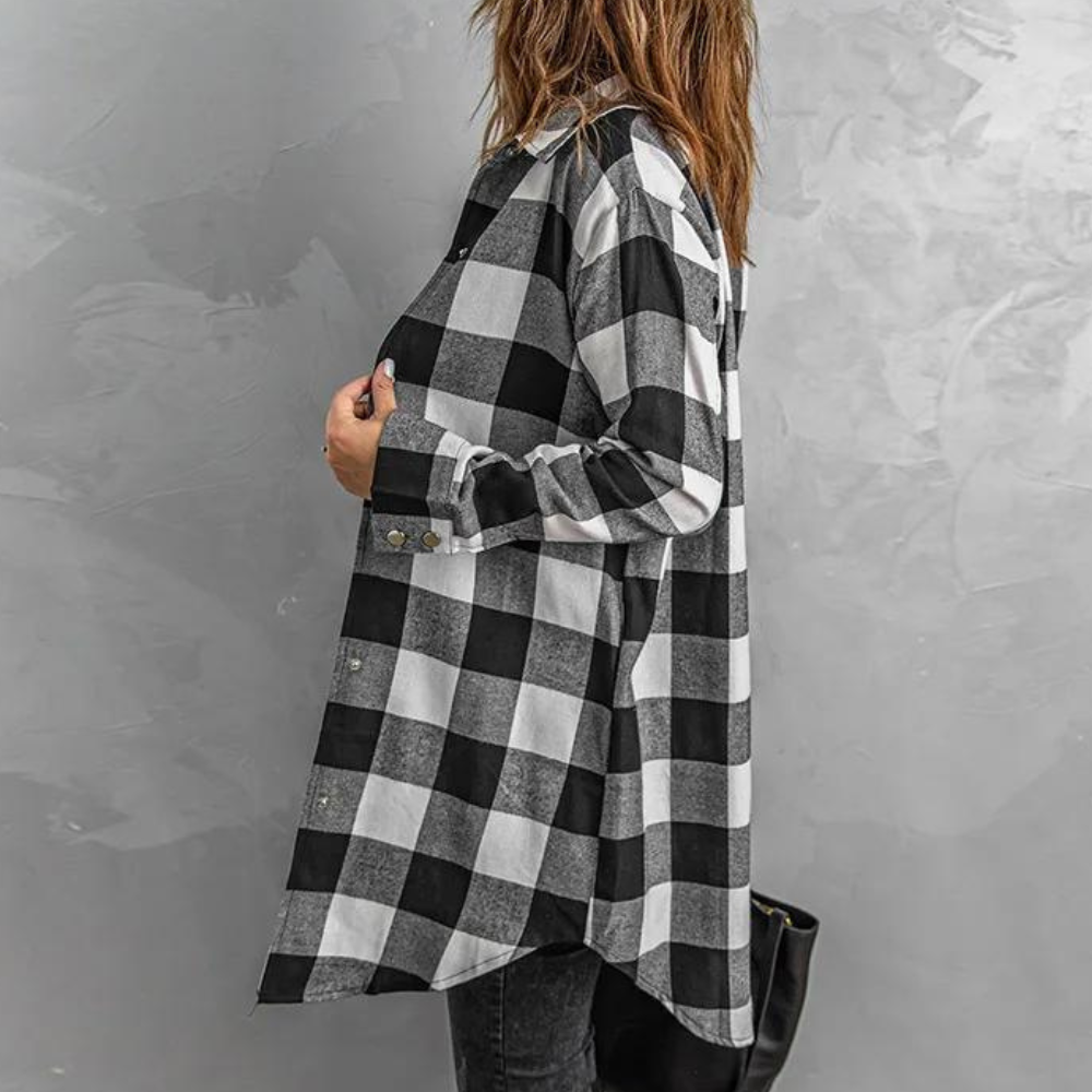 EB | Kariertes Herbstjacke in Midilänge für Damen