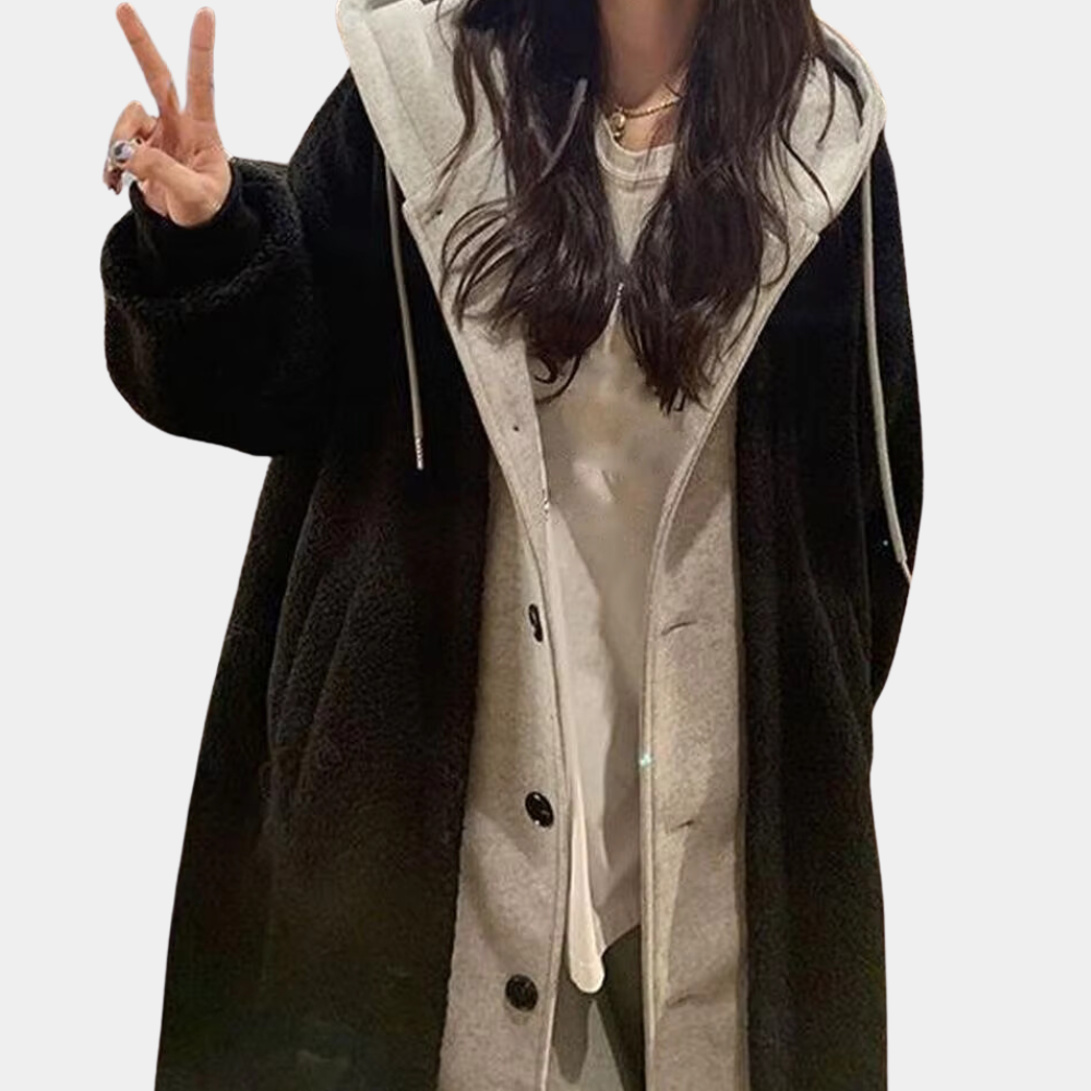 EB | Lässige Lange Damenjacke mit Kapuze