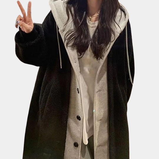 EB | Lässige Lange Damenjacke mit Kapuze