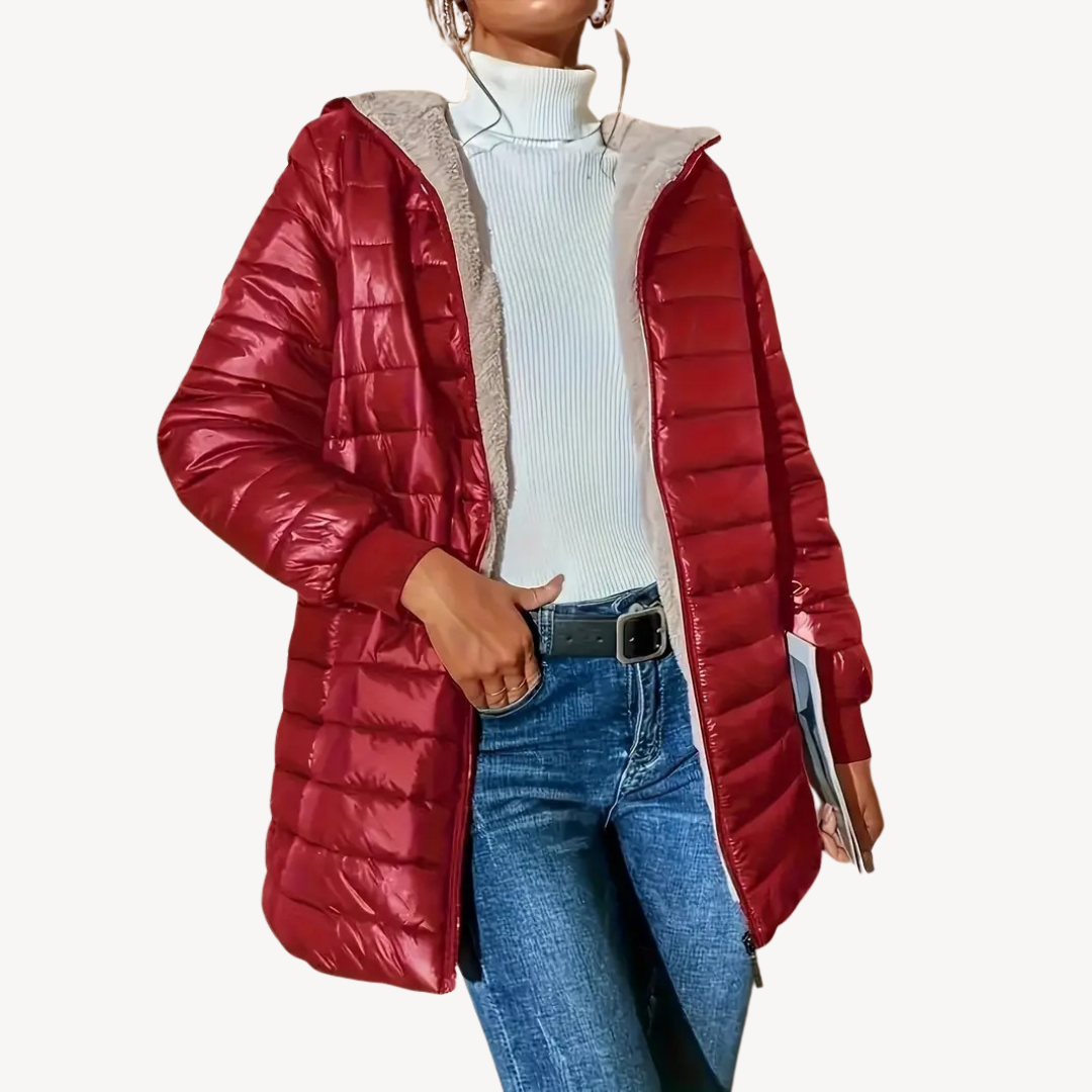 EB | Damen Kunstpelz Futter Gesteppte Kapuzenjacke