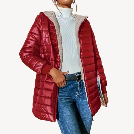 EB | Damen Kunstpelz Futter Gesteppte Kapuzenjacke