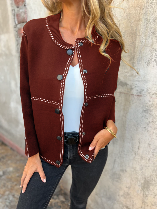 EB | Kurze Jacke mit Kontrastnähten Rundhals Strukturiert und Elegant