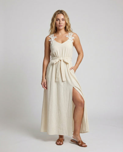 Damen Romantische Bindegürtel Maxikleid