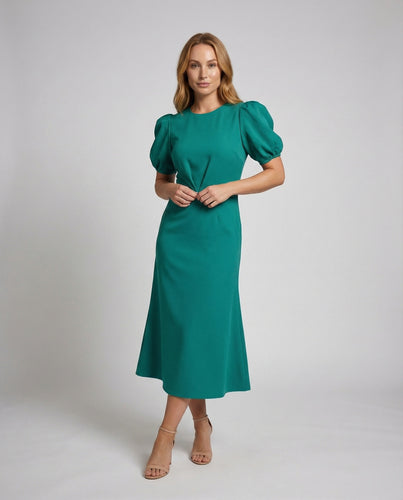 Damen Schicke Puffärmel Midikleid