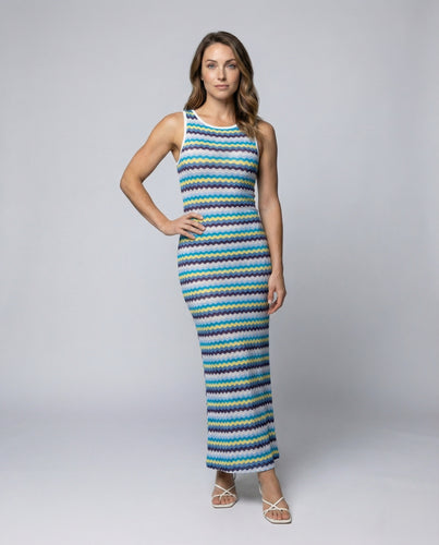 Damen Figurbetonte Zickzack Strick Maxikleid