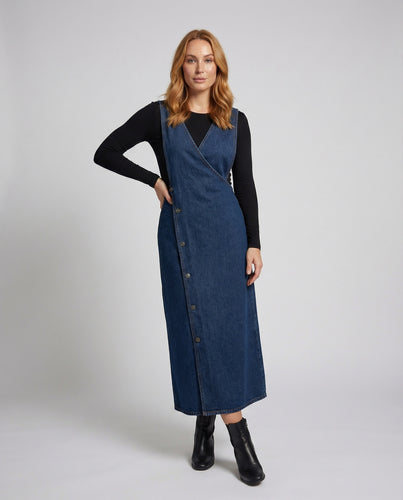 Damen Ausgestellte Seitliche Denim Latzkleid