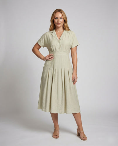 Damen Kellerfalten Hemdblusen-Midikleid