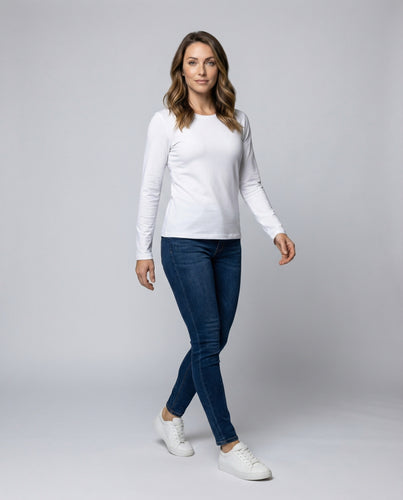 Damen Legere Rundhals Baumwollmix Basisshirt