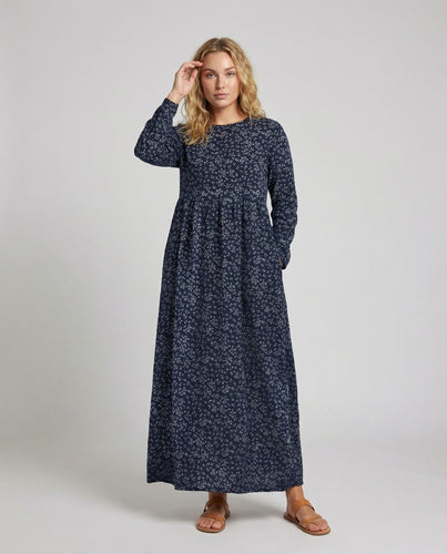 Damen Weite Empirenaht Baumwollmix Maxikleid