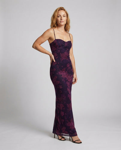 Damen nan figurbetontes Midi-Bustierkleid mit Korsagen-Optik und verstellbaren Spaghettiträgern EB