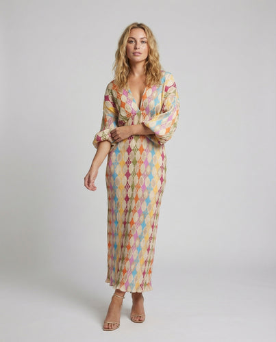 Damen nan fließendes Plissee-Kaftankleid mit tiefem V-Ausschnitt, geraffter Empire-Taille und dreiviertel-Ärmeln EB