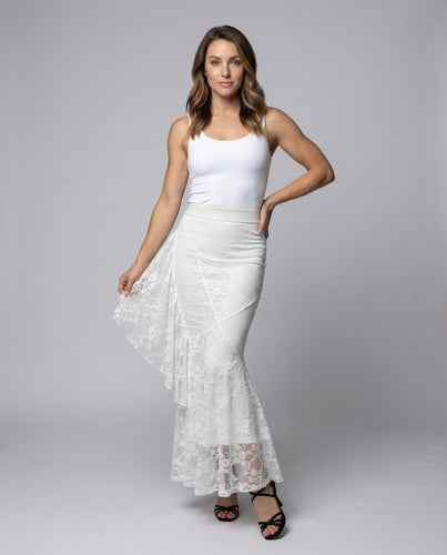 Damen Edle Transparenter Stufenbesatz Spitze Spitzen-Mermaid-Rock