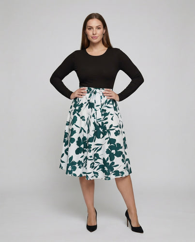 Modische Blumenrock Ripp-Mischung Midikleid-Set