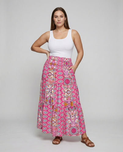 Damen Bodenlange Floraler Alloverprint Mischgewebe Boho-Maxirock