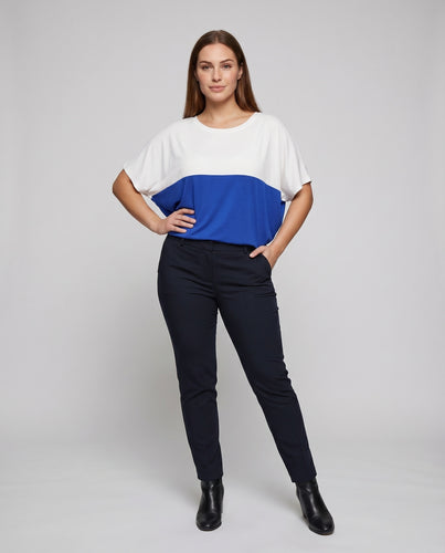 Damen Gestreifte Horizontaler Blockstreifen Baumwollmischung Kurzarmshirt