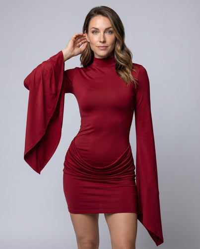 Damen Minikleid Stehkragen Rückenausschnitt Schleppen