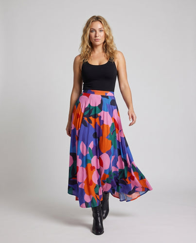 Damen Midaxi-Rock Grafischer Blumenprint Asymmetrischer Saum High-Waist
